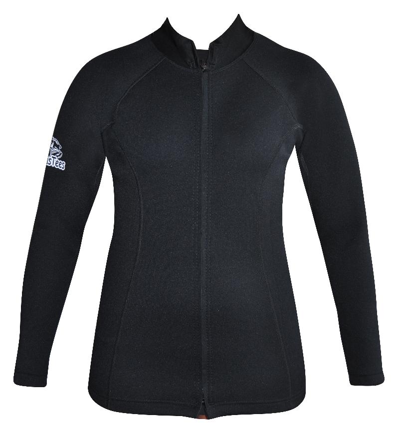 Women's Instructor Series Chlorine resistant Wetsuit Top. Long sleeve. Black. Full zip at front.