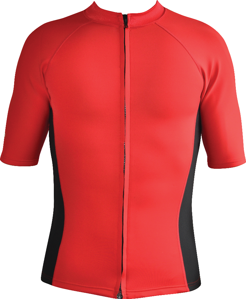 Men's Instructor Series.Chlorine Resistant Wetsuit Top. Short Sleeve. Red Black Full Zip.