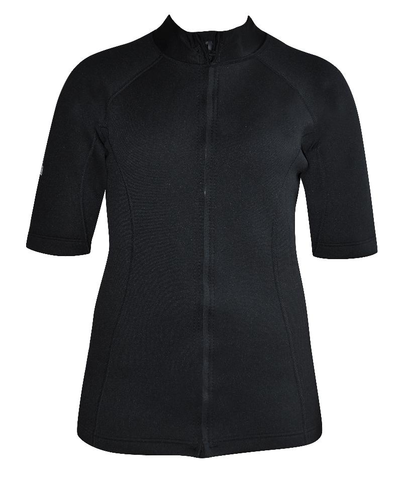 Women's Instructor Series Chlorine resistant. Short sleeve.  Black  Full zip at front.