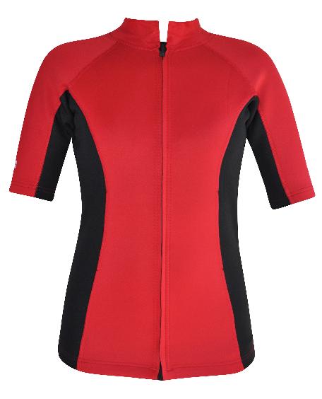 Women's Chlorine Resistant Wetsuit Top Short Sleeve Red Black