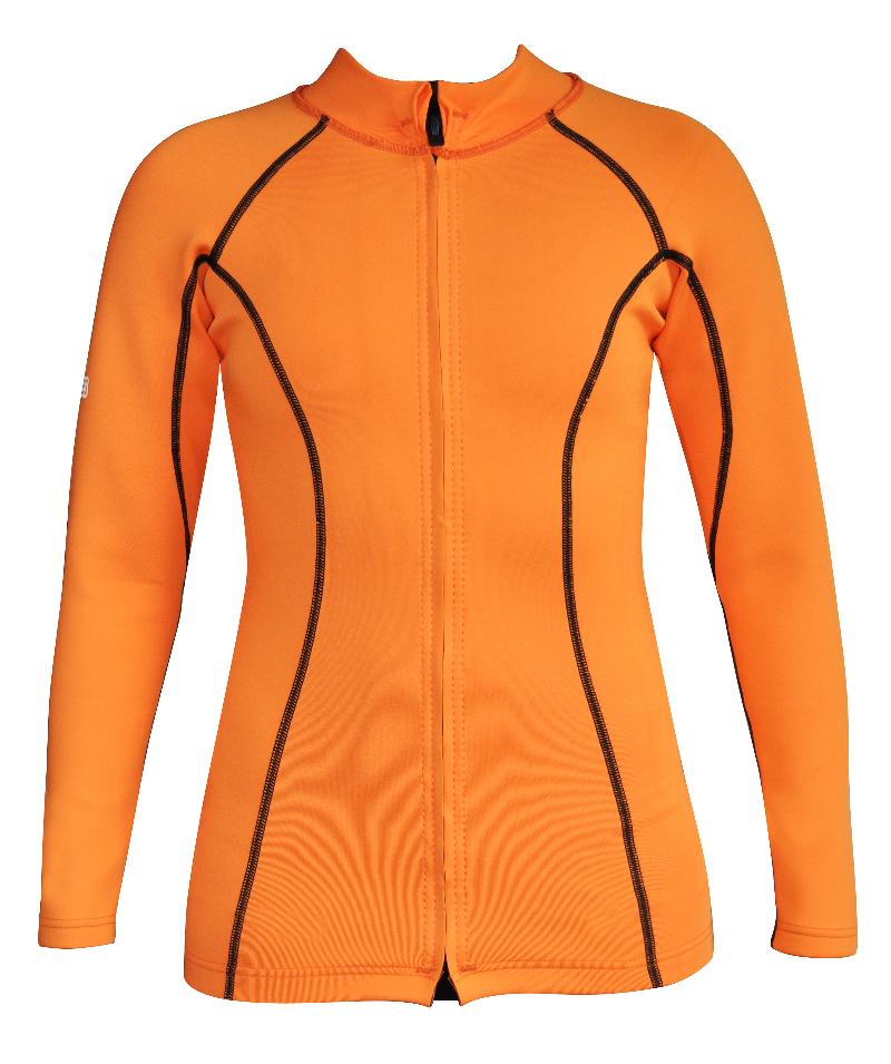 Women's Ocean series wetsuit top. Flouro Orange. Long Sleeve