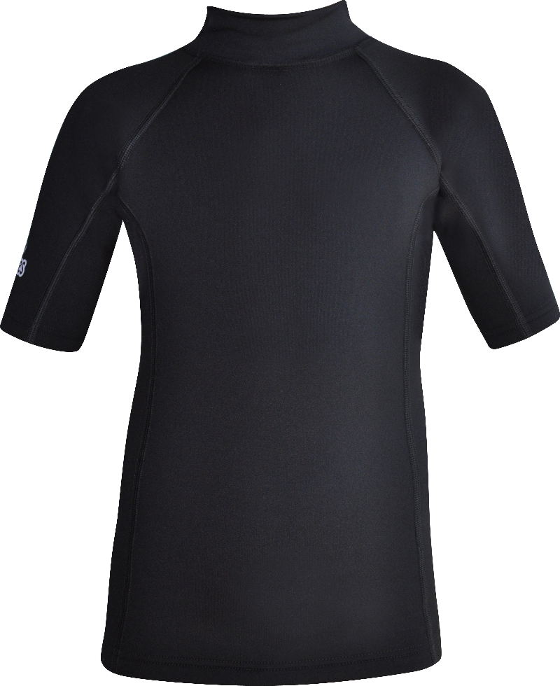 Regular size kids wetsuit top. Short Sleeve. Black. Short zip in neck.